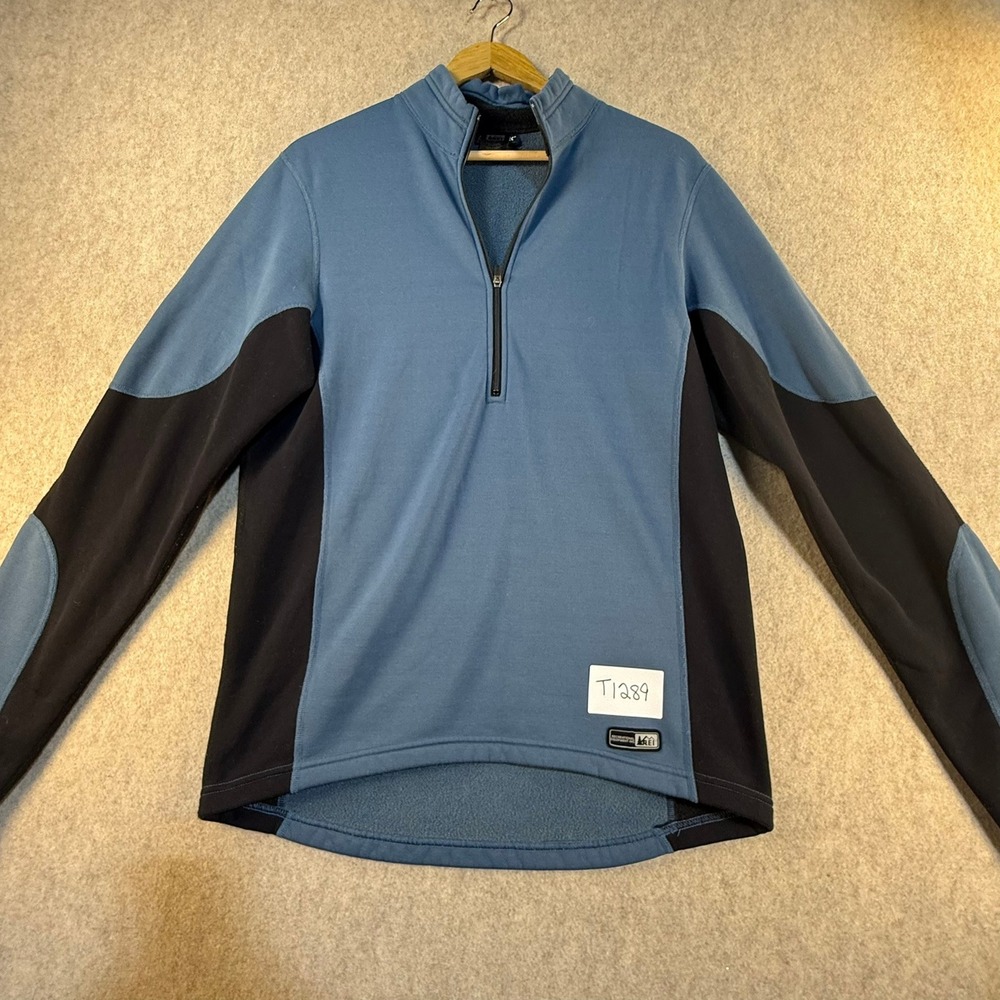 REI Polartec Quarter Zip Fleece Pullover Mens Large Blue Black Colorblock L